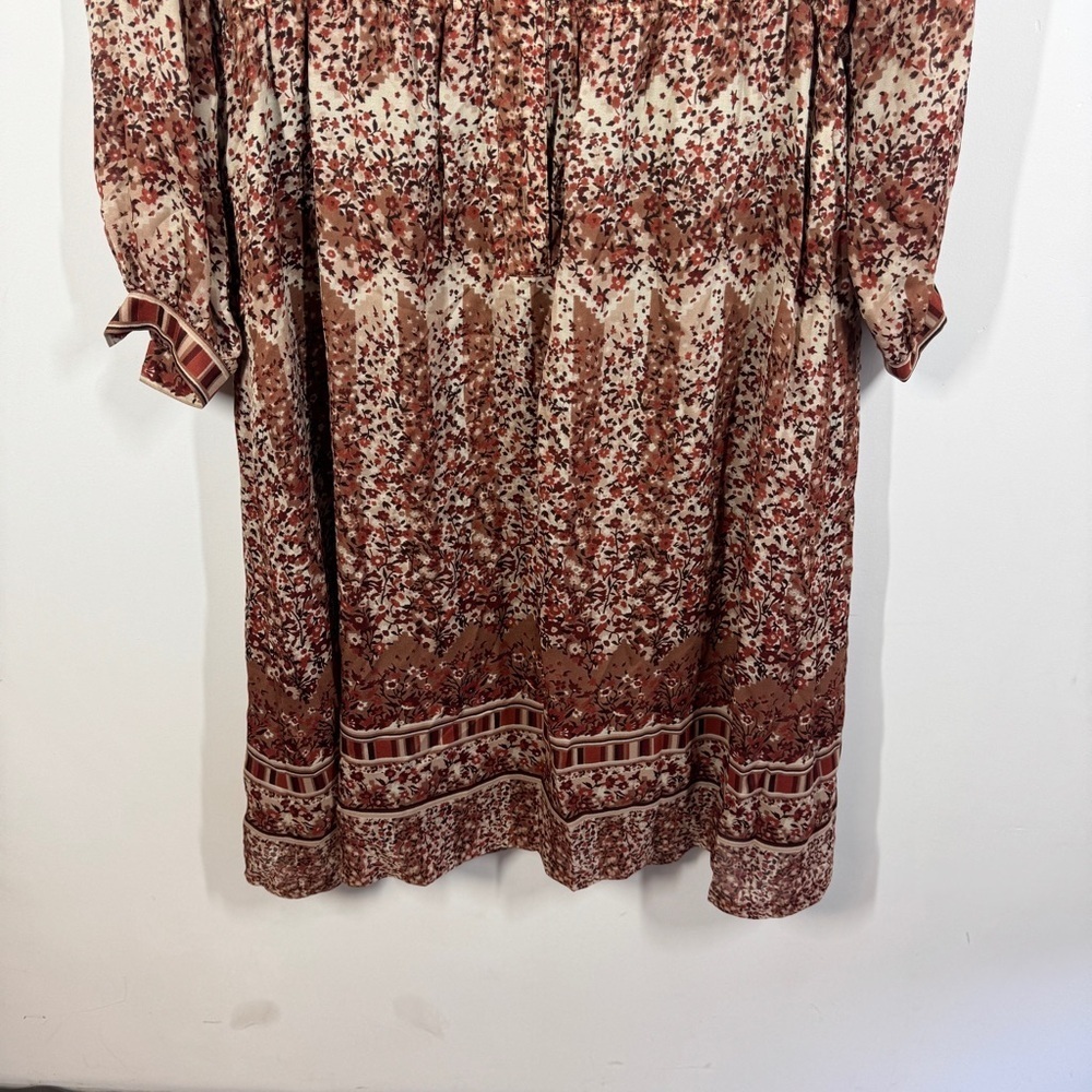 Vintage Louis Féraud Paris Boho Fall Floral Midi Chic Sheer Dress Size 38 - Picture 4 of 12
